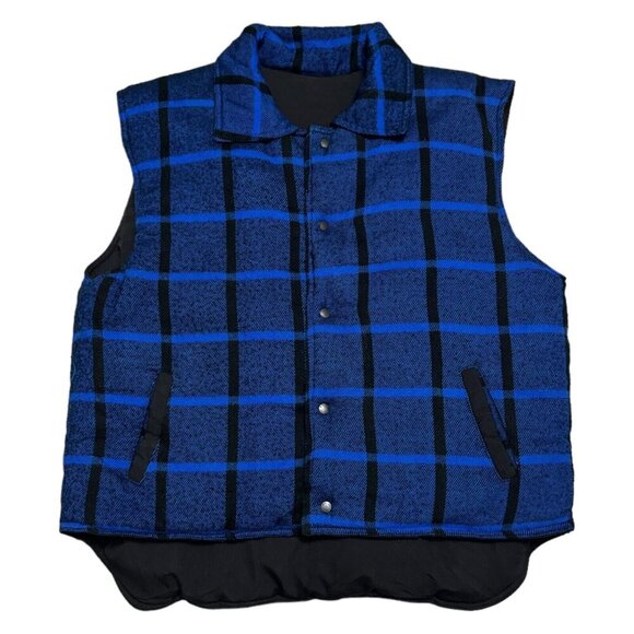 Vintage 90s AVALANCHE REVERSIBLE Plaid Blue Mens Outdoor Winter Vest XL - Picture 1 of 5